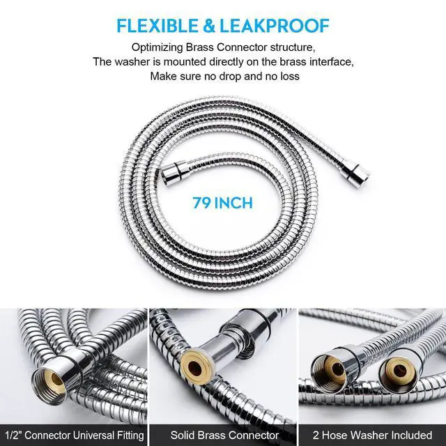 Alt view image 6 of 7 - Shower Hose, 79 Inches Extra Long Stainless Steel Handheld Shower Head Hose with Brass Insert and Nut - Durable and Flexible(Chrome)