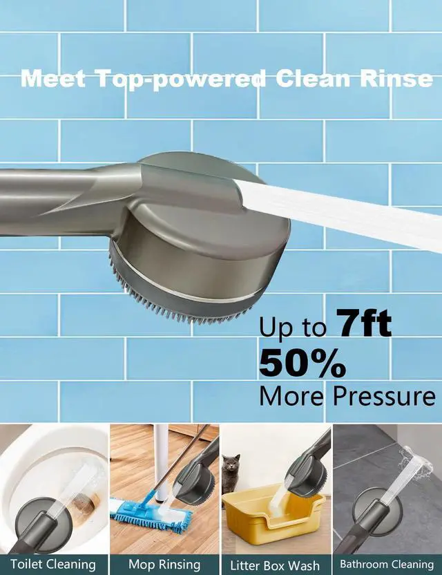 Alt view image 3 of 7 - High Pressure Shower Head, One-Hand Control 4-Mode Handheld Showerhead with Filter for Hard Water, Built-in Power Wash for Pet/Bath Clean, with Hose & Bracket (Gray)