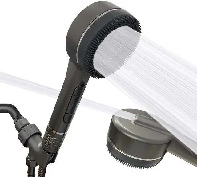 Main image of High Pressure Shower Head, One-Hand Control 4-Mode Handheld Showerhead with Filter for Hard Water, Built-in Power Wash for Pet/Bath Clean, with Hose & Bracket (Gray)