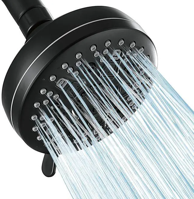 Main image of High Pressure Shower Head, 7-Spray Mode Adjustable Showerhead with 4-Inch Round Head, High Flow Handheld Shower for Low Water Pressure, Easy Install & Clean Round Black