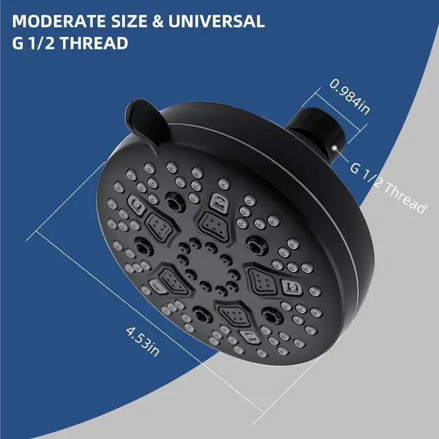 Alt view image 4 of 7 - High Pressure Shower Head, 7-Spray Mode Adjustable Showerhead with 4-Inch Round Head, High Flow Handheld Shower for Low Water Pressure, Easy Install & Clean Round Black