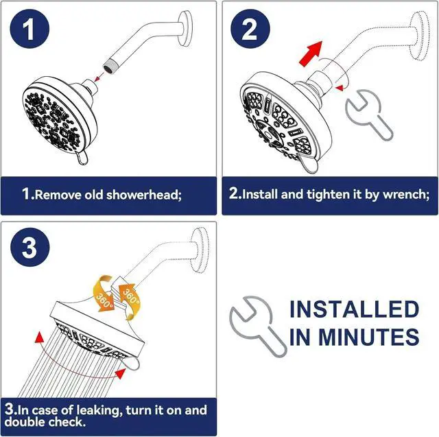 Alt view image 5 of 7 - High Pressure Shower Head, 7-Spray Mode Adjustable Showerhead with 4-Inch Round Head, High Flow Handheld Shower for Low Water Pressure, Easy Install & Clean Round Black