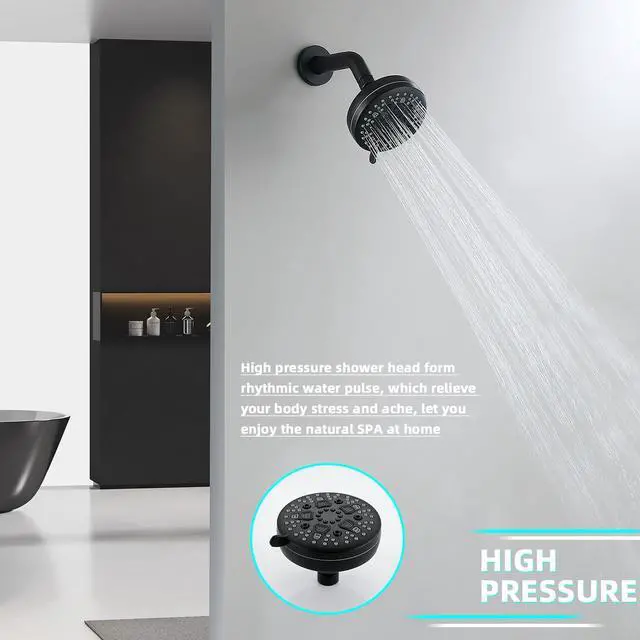 Alt view image 6 of 7 - High Pressure Shower Head, 7-Spray Mode Adjustable Showerhead with 4-Inch Round Head, High Flow Handheld Shower for Low Water Pressure, Easy Install & Clean Round Black