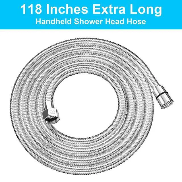 Alt view image 2 of 7 - 118" Shower Hose, Extra Long 304 Stainless Steel Handheld Shower Head Hose Extension/Replacement, Flexible & Durable, G1/2 Universal Insert & Nut