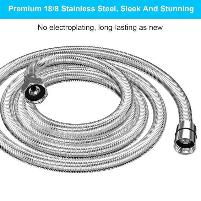 Alt view image 3 of 7 - 118" Shower Hose, Extra Long 304 Stainless Steel Handheld Shower Head Hose Extension/Replacement, Flexible & Durable, G1/2 Universal Insert & Nut