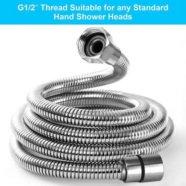 Alt view image 4 of 7 - 118" Shower Hose, Extra Long 304 Stainless Steel Handheld Shower Head Hose Extension/Replacement, Flexible & Durable, G1/2 Universal Insert & Nut