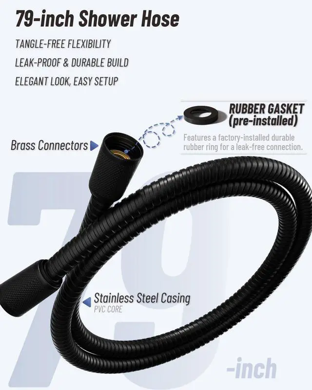 Alt view image 3 of 5 - Universal 59-Inch Shower Head Hose - Durable Stainless Steel, Leak-Proof Brass Connectors, Easy Install Replacement for Handheld Shower Heads ( SHH-001 Matte Black)
