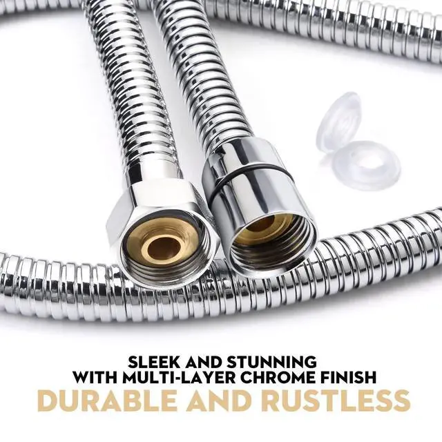 Alt view image 2 of 7 - Shower Hose Extra Long 118 Inches Brushed Chrome Handheld Shower Head Hose with Brass Insert and Nut - Lightweight and Flexible