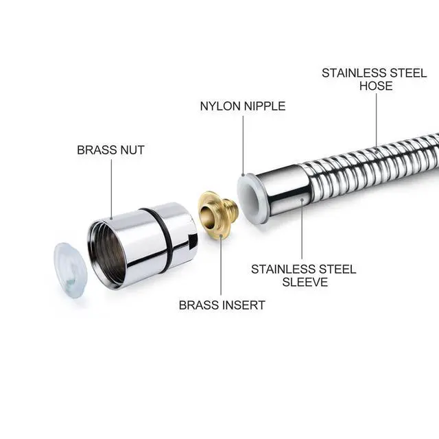 Alt view image 4 of 7 - Shower Hose Extra Long 118 Inches Brushed Chrome Handheld Shower Head Hose with Brass Insert and Nut - Lightweight and Flexible