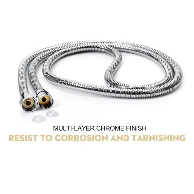 Alt view image 7 of 7 - Shower Hose Extra Long 118 Inches Brushed Chrome Handheld Shower Head Hose with Brass Insert and Nut - Lightweight and Flexible