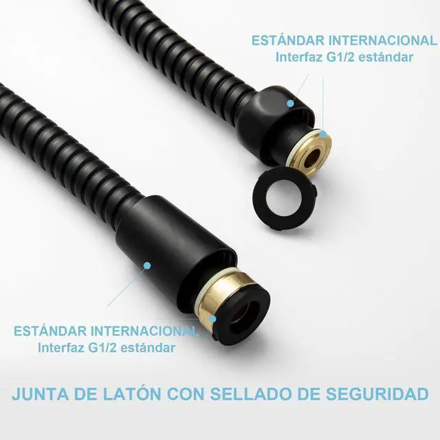 Alt view image 4 of 7 - Shower Hose, Kink Free Stainless Steel Shower Hose Attachment Electroplating Handheld Shower Head Hose Flex Hoses Extension with Brass Insert & Nut for Pet Bathing Cleaning 60 in, Matte Black