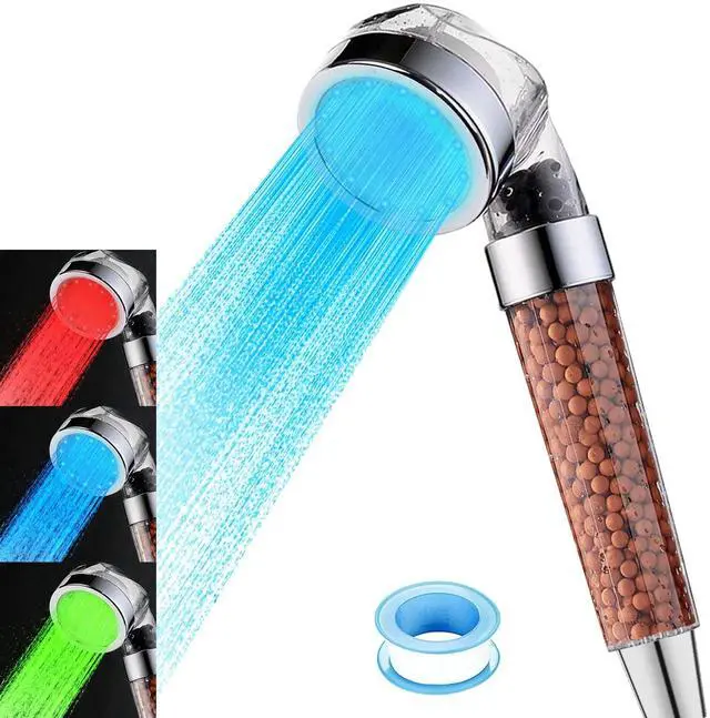 Main image of Temperature Controlled 3-color Changing Shower Head Kit, Water Saving Showerheads with Filtration Beads, LED High Pressure Handheld Shower Head Set (No Hose and Bracket)