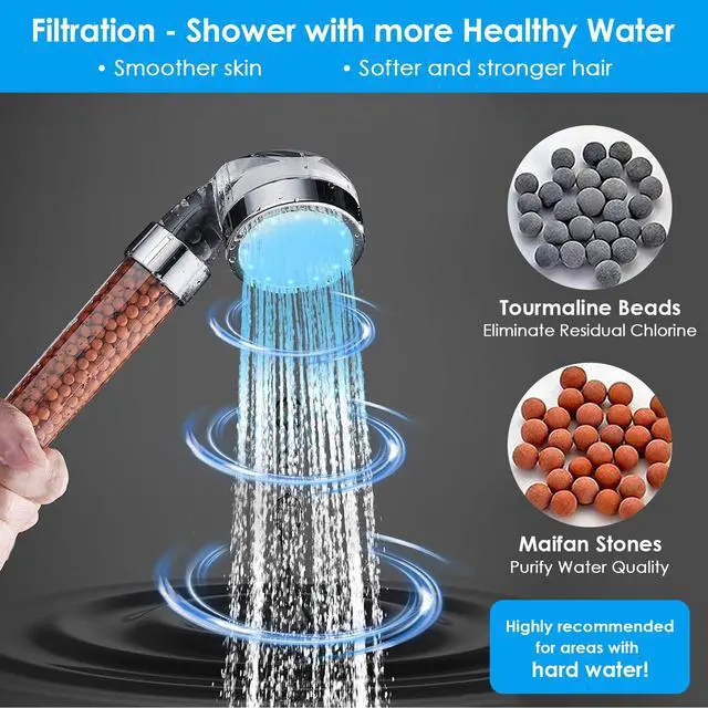 Alt view image 2 of 7 - Temperature Controlled 3-color Changing Shower Head Kit, Water Saving Showerheads with Filtration Beads, LED High Pressure Handheld Shower Head Set (No Hose and Bracket)
