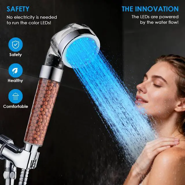 Alt view image 4 of 7 - Temperature Controlled 3-color Changing Shower Head Kit, Water Saving Showerheads with Filtration Beads, LED High Pressure Handheld Shower Head Set (No Hose and Bracket)