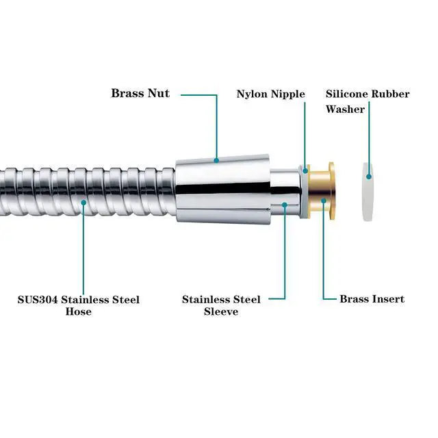 Alt view image 2 of 7 - Shower Hose For Hand Held Shower Heads, 59 Inches Cord Stainless Steel Hand Shower Hose, Ultra-Flexible Replacement Part with Brass Insert, Chrome