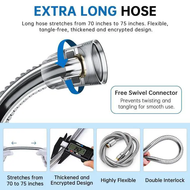 Alt view image 3 of 7 - 70 Inch Stainless Steel Long Shower Hose Replacement