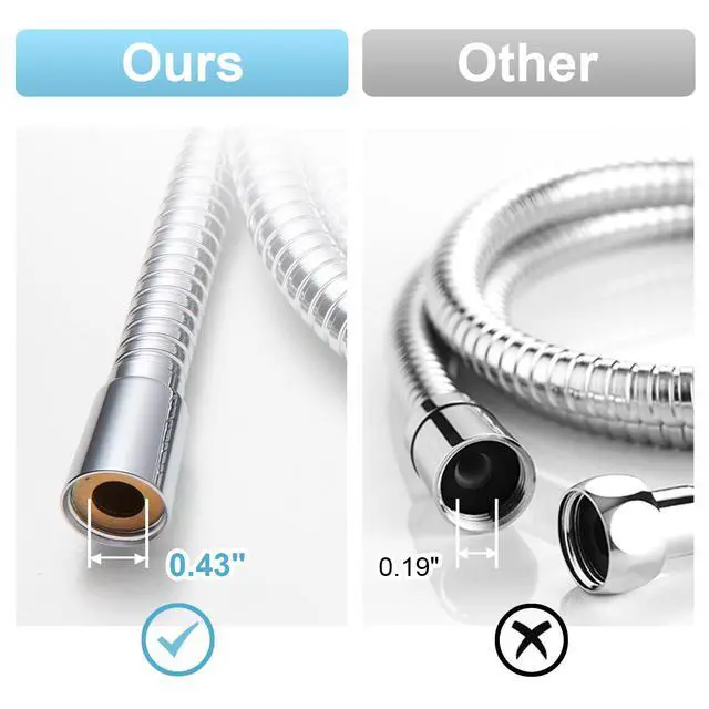 Alt view image 2 of 7 - Shower Hose High Flow 0.43 Large Bore, Kink Free Stainless Steel Shower Head Hose Replacement Universal G1/2, Leak-proof Extra Long Flex Handheld for Pet Bathing Cleaning, 60 in Chrome