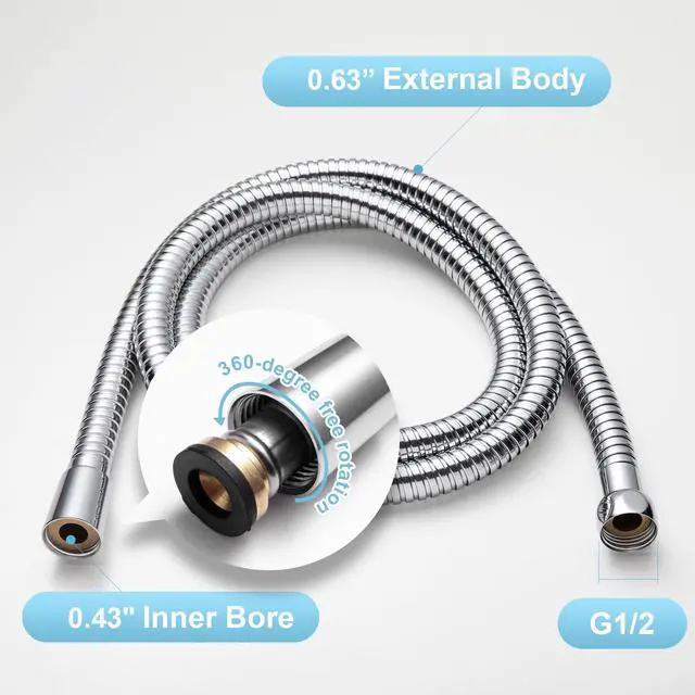 Alt view image 6 of 7 - Shower Hose High Flow 0.43 Large Bore, Kink Free Stainless Steel Shower Head Hose Replacement Universal G1/2, Leak-proof Extra Long Flex Handheld for Pet Bathing Cleaning, 60 in Chrome
