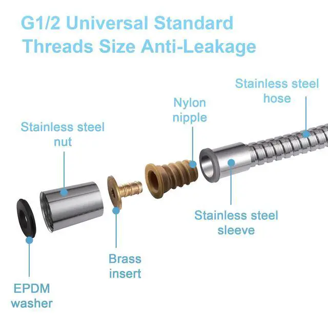 Alt view image 5 of 7 - Shower Hose High Flow 0.43 Large Bore, Kink Free Stainless Steel Shower Head Hose Replacement Universal G1/2, Leak-proof Extra Long Flex Handheld for Pet Bathing Cleaning, 60 in Chrome