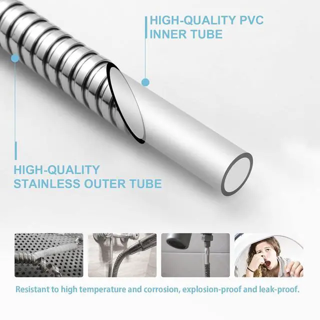 Alt view image 4 of 7 - Shower Hose, 120 in Kink Free Stainless Steel Shower Hose Attachment Electroplating Handheld Shower Head Hose Flex Hoses Extension with Brass Insert & Nut for Pet Bathing Cleaning, Chrome