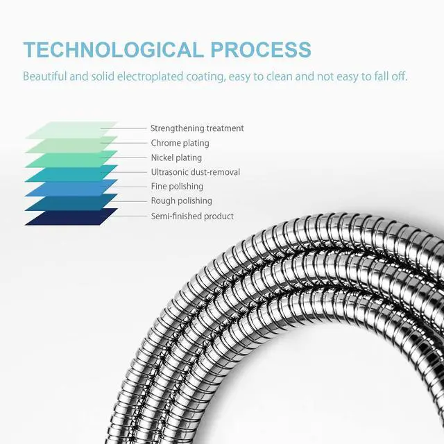 Alt view image 5 of 7 - Shower Hose, 120 in Kink Free Stainless Steel Shower Hose Attachment Electroplating Handheld Shower Head Hose Flex Hoses Extension with Brass Insert & Nut for Pet Bathing Cleaning, Chrome