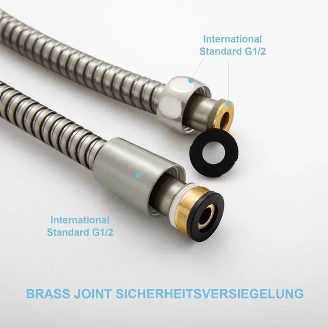 Alt view image 3 of 7 - Shower Hose, Brushed Nickel Kink Free Stainless Steel Shower Hose Attachment Electroplating Handheld Shower Head Hose Flex Hoses Extension with Brass Insert & Nut for Pet Bathing Cleaning 60 in