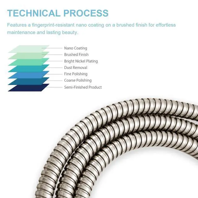 Alt view image 6 of 7 - Shower Hose, Brushed Nickel Kink Free Stainless Steel Shower Hose Attachment Electroplating Handheld Shower Head Hose Flex Hoses Extension with Brass Insert & Nut for Pet Bathing Cleaning 60 in