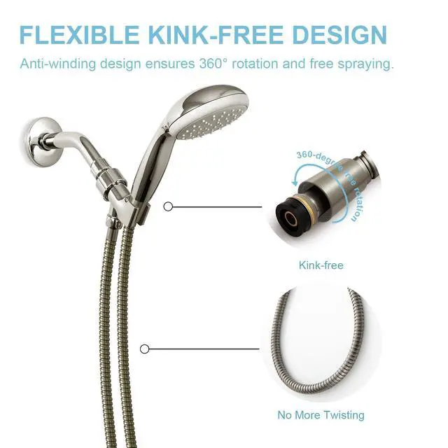 Alt view image 2 of 7 - Shower Hose, Brushed Nickel Kink Free Stainless Steel Shower Hose Attachment Electroplating Handheld Shower Head Hose Flex Hoses Extension with Brass Insert & Nut for Pet Bathing Cleaning 60 in