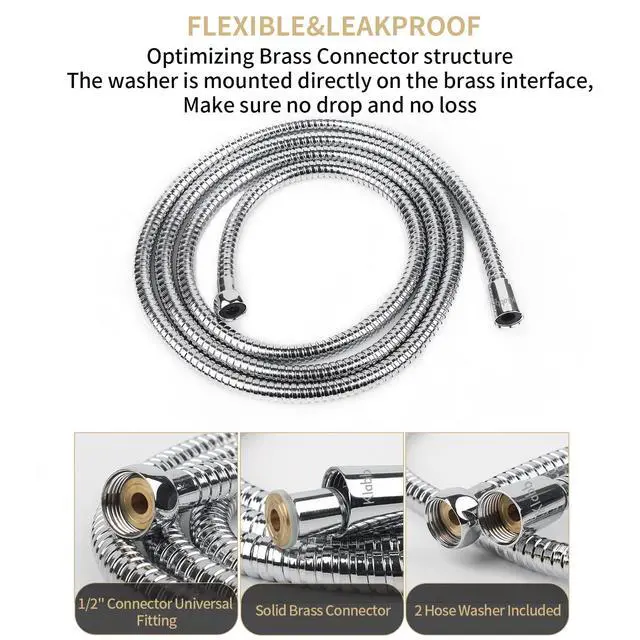 Alt view image 6 of 7 - 96-Inch Extra Long Stainless Steel Shower Hose Flexible, Anti-Kink Handheld Shower Head Hose with Brass Fittings, Leak-Proof, Corrosion-Resistant, Easy to Install Universal Replacement