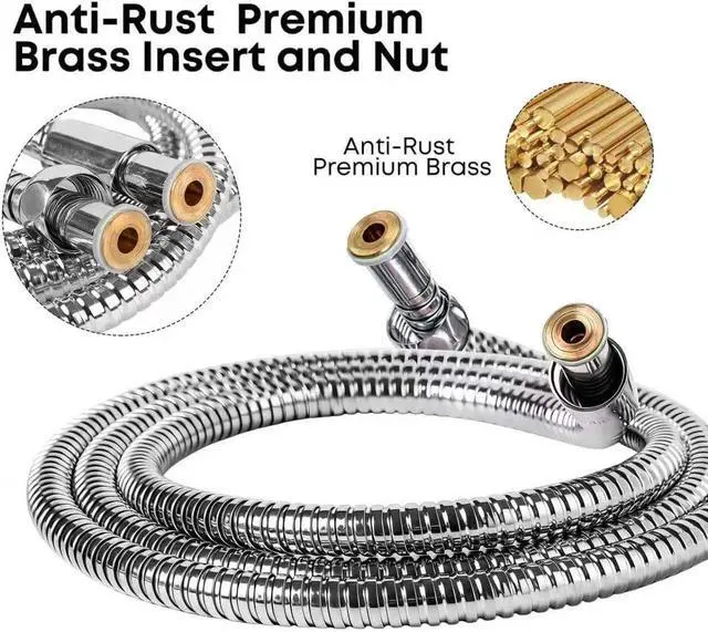 Alt view image 4 of 7 - 96-Inch Extra Long Stainless Steel Shower Hose Flexible, Anti-Kink Handheld Shower Head Hose with Brass Fittings, Leak-Proof, Corrosion-Resistant, Easy to Install Universal Replacement