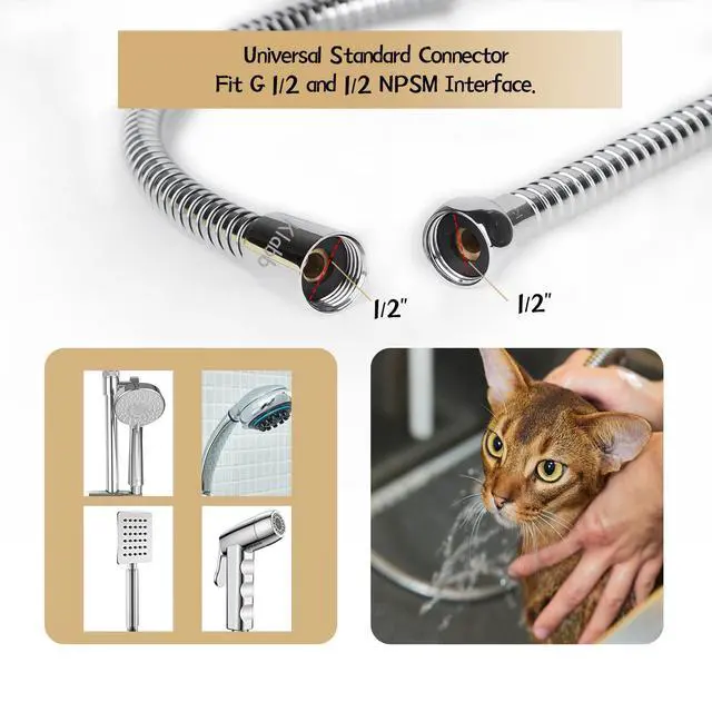 Alt view image 7 of 7 - 96-Inch Extra Long Stainless Steel Shower Hose Flexible, Anti-Kink Handheld Shower Head Hose with Brass Fittings, Leak-Proof, Corrosion-Resistant, Easy to Install Universal Replacement