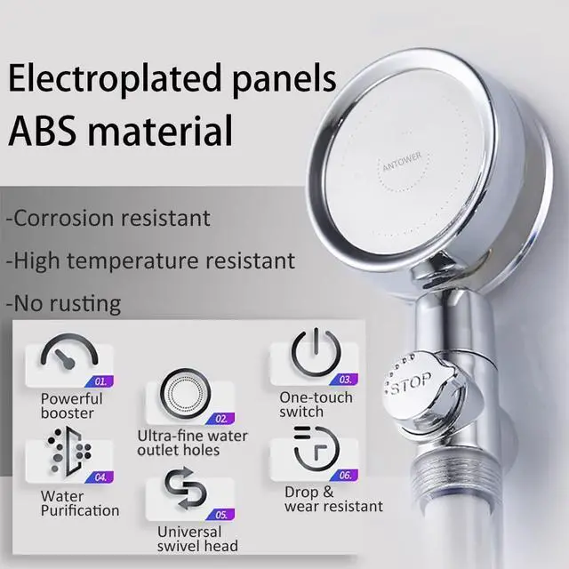 Alt view image 5 of 6 - High Pressure Water Saving Handheld Propeller Shower head with filters Vortex shower head pause switch hydro jet shower head Easy Install Turbo Shower Head 360 Degrees Rotating