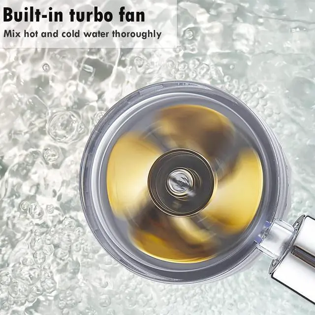 Alt view image 6 of 6 - High Pressure Water Saving Handheld Propeller Shower head with filters Vortex shower head pause switch hydro jet shower head Easy Install Turbo Shower Head 360 Degrees Rotating