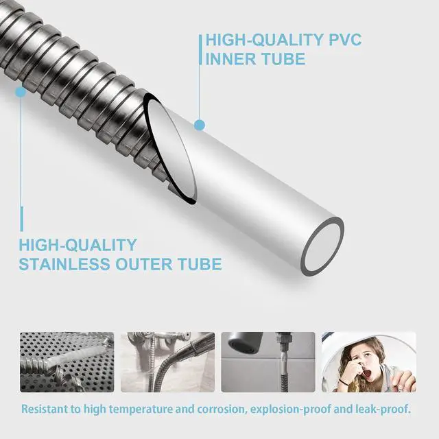 Alt view image 4 of 7 - Shower Hose, 198 in Kink Free Stainless Steel Shower Hose Attachment Electroplating Handheld Shower Head Hose Flex Hoses Extension with Brass Insert & Nut for Pet Bathing Cleaning, Nickel Gray