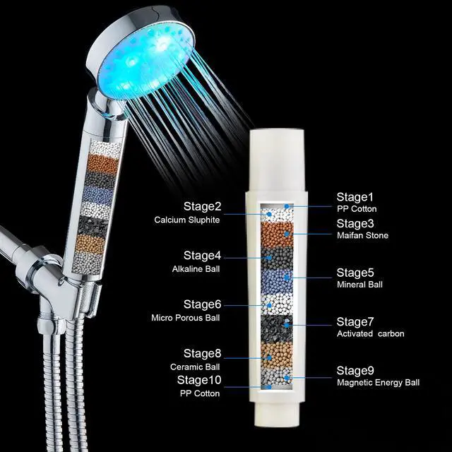 Alt view image 2 of 5 - Filtered Led Shower Head for Hard Water 7 Color Light Change Automatically Handheld Showerhead Polished Chrome with 60 Inches Stainless Steel Hose and Adjustable Bracket Filter Shower Head