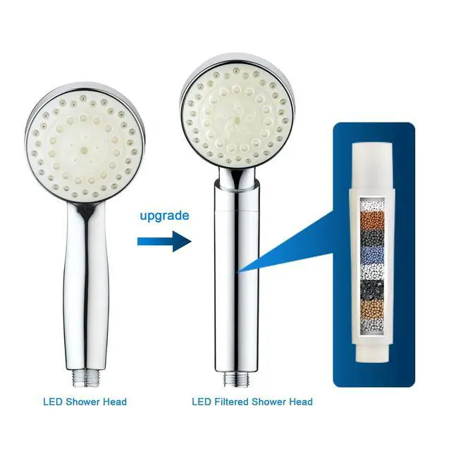 Alt view image 4 of 5 - Filtered Led Shower Head for Hard Water 7 Color Light Change Automatically Handheld Showerhead Polished Chrome with 60 Inches Stainless Steel Hose and Adjustable Bracket Filter Shower Head