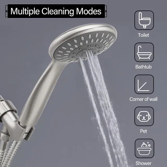 Alt view image 4 of 7 - Shower Head with Handheld, 5-Settings Showerhead High Pressure Powerful Water Spray Shower Head Set with 59 Inch Stainless Steel Hose and Bracket, Brushed Nickel
