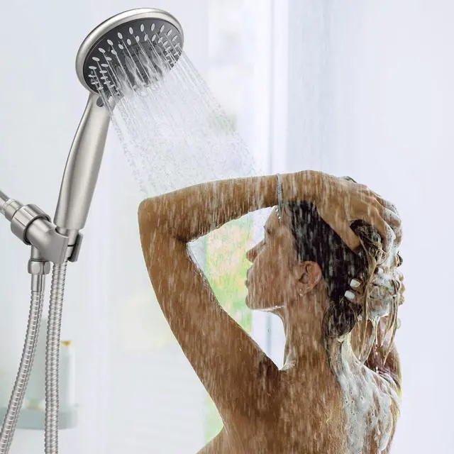 Alt view image 7 of 7 - Shower Head with Handheld, 5-Settings Showerhead High Pressure Powerful Water Spray Shower Head Set with 59 Inch Stainless Steel Hose and Bracket, Brushed Nickel