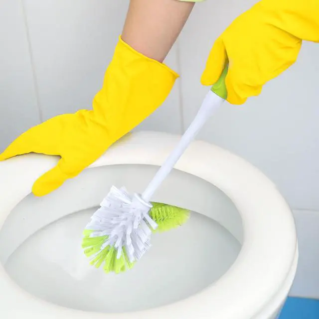 Alt view image 3 of 6 - Toilet Bowl Cleaner Brush with Holder | Heavy Duty Cleaning Wand with Under The Rim Scrubber, Non-Slip Handle, Storage Caddy | Bathroom Supplies, Yellow, Green