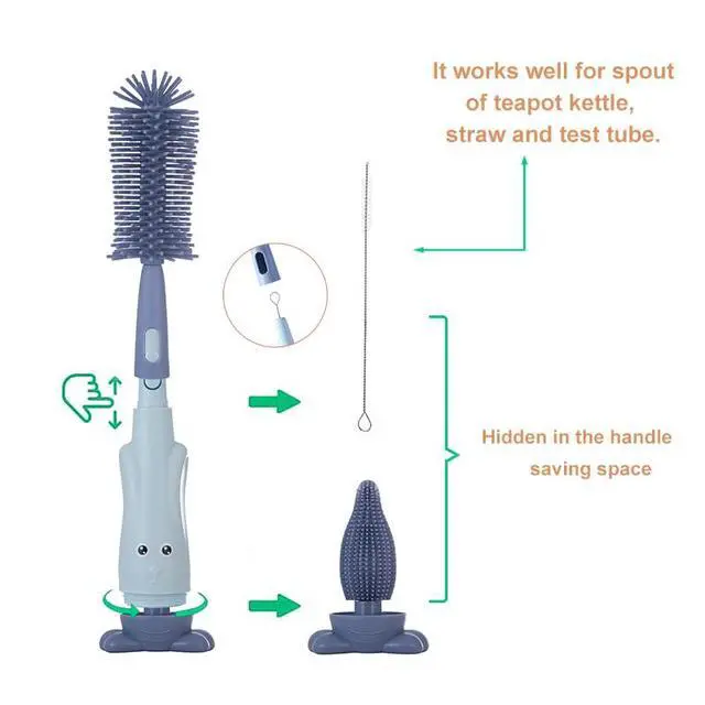Alt view image 3 of 7 - Silicone Baby Bottle Brush with Stand, Water Bottle Brush Cleaner Set