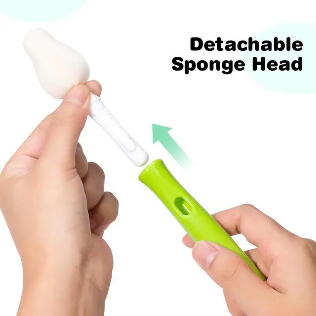 Alt view image 4 of 7 - 10 Pcs Sponge Bottle Nipple Brushes,4 Sponge Nipple Brushes for Baby Bottles, 4 Replacement Heads and 2 Pcs 7.87" Straws for Cleaning,Green