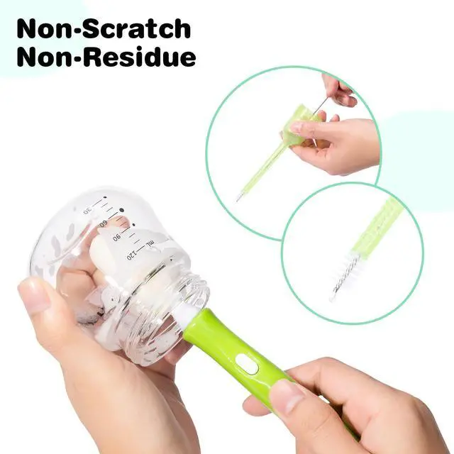 Alt view image 6 of 7 - 10 Pcs Sponge Bottle Nipple Brushes,4 Sponge Nipple Brushes for Baby Bottles, 4 Replacement Heads and 2 Pcs 7.87" Straws for Cleaning,Green