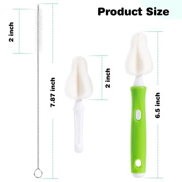 Alt view image 7 of 7 - 10 Pcs Sponge Bottle Nipple Brushes,4 Sponge Nipple Brushes for Baby Bottles, 4 Replacement Heads and 2 Pcs 7.87" Straws for Cleaning,Green