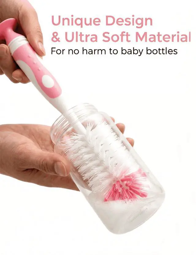 Alt view image 5 of 7 - 5 in 1 Baby Bottle Brush Set, Bottle Cleaner, 2Pcs Bottle Brush with Stand, 2 Hidden Nipple Brush, 2 Straw Brush, 1 Lid Brush, Nylon Bottles Brush Cleaner for Baby Bottle, BPA-Free(Pink)