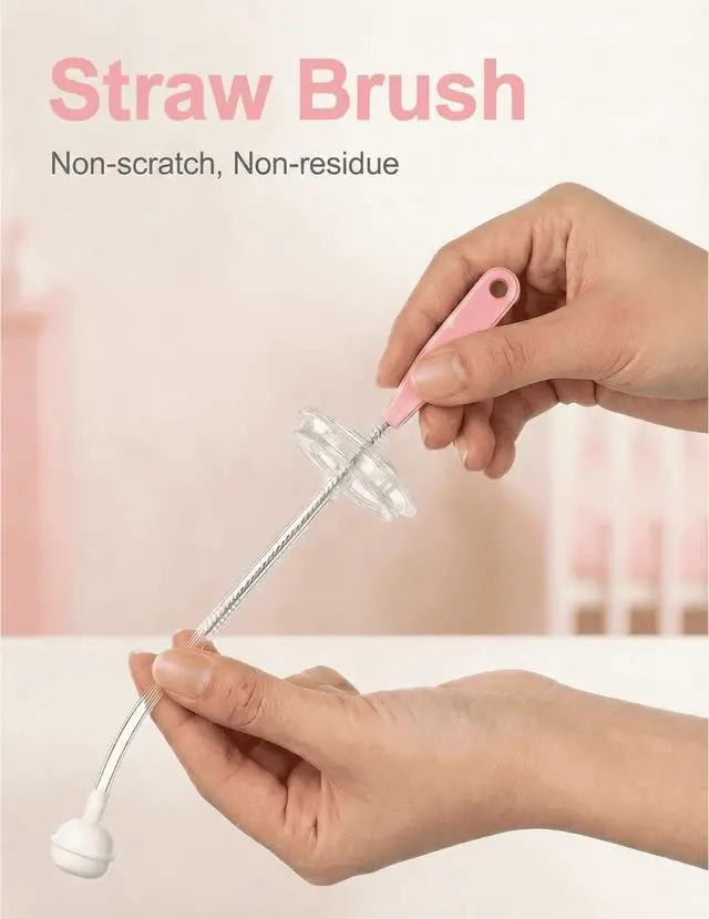 Alt view image 6 of 7 - 5 in 1 Baby Bottle Brush Set, Bottle Cleaner, 2Pcs Bottle Brush with Stand, 2 Hidden Nipple Brush, 2 Straw Brush, 1 Lid Brush, Nylon Bottles Brush Cleaner for Baby Bottle, BPA-Free(Pink)