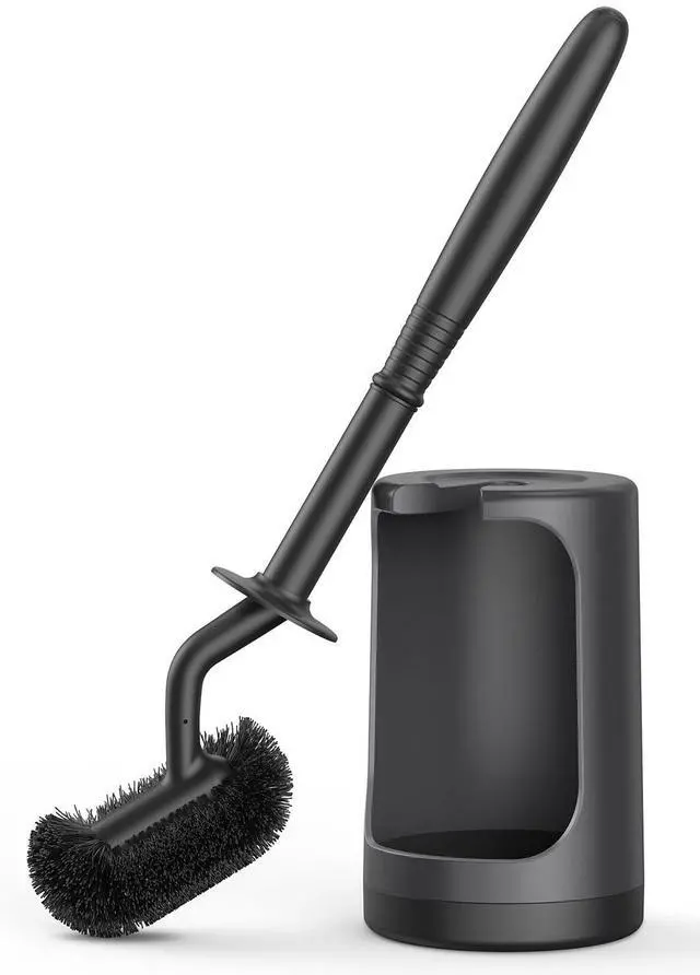 Main image of Toilet Bowl Brush Holder Set: Curved Design with Holder for Deep Cleaning Under Rim - Compact Hidden Scrubber for Small Space - Modern RV Bathroom Accessories - Black