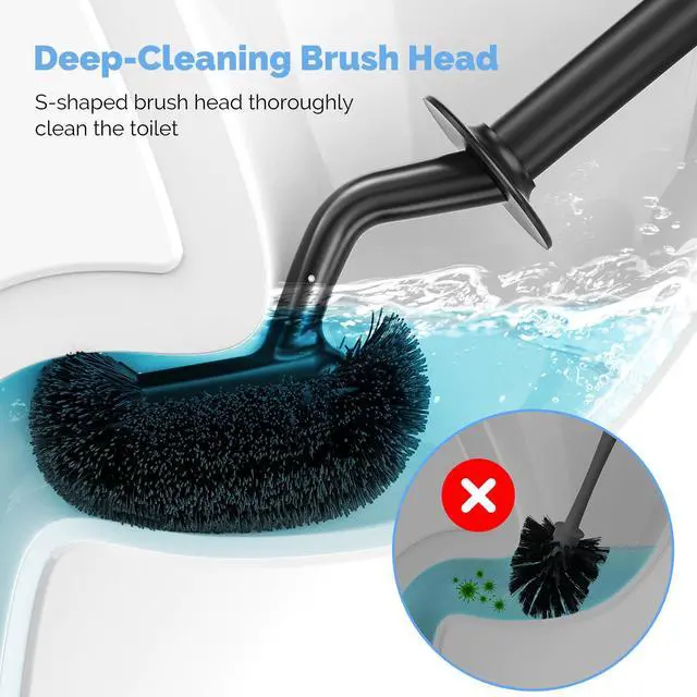 Alt view image 2 of 6 - Toilet Bowl Brush Holder Set: Curved Design with Holder for Deep Cleaning Under Rim - Compact Hidden Scrubber for Small Space - Modern RV Bathroom Accessories - Black