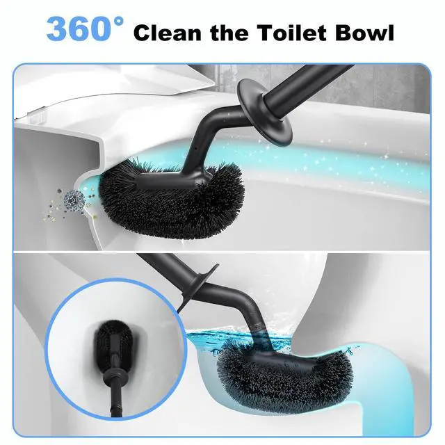 Alt view image 3 of 6 - Toilet Bowl Brush Holder Set: Curved Design with Holder for Deep Cleaning Under Rim - Compact Hidden Scrubber for Small Space - Modern RV Bathroom Accessories - Black