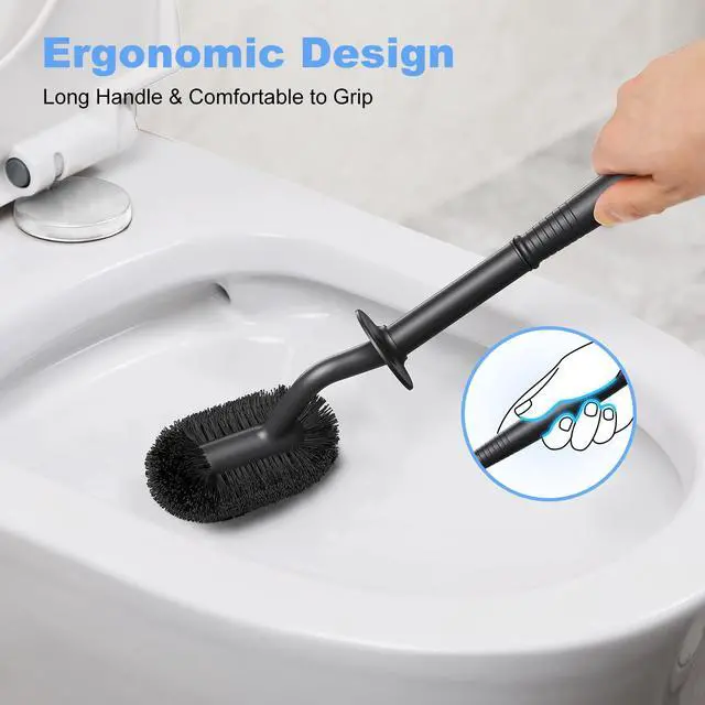 Alt view image 5 of 6 - Toilet Bowl Brush Holder Set: Curved Design with Holder for Deep Cleaning Under Rim - Compact Hidden Scrubber for Small Space - Modern RV Bathroom Accessories - Black