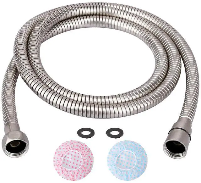 Main image of Kink-free Shower Hoses 98" Extra-long for Handheld Shower Head Hose Replacement with 2 Shower Caps Flexible Metal Sleeves Brass Connectors Stainless Steel Brushed Nickel 98 Inch
